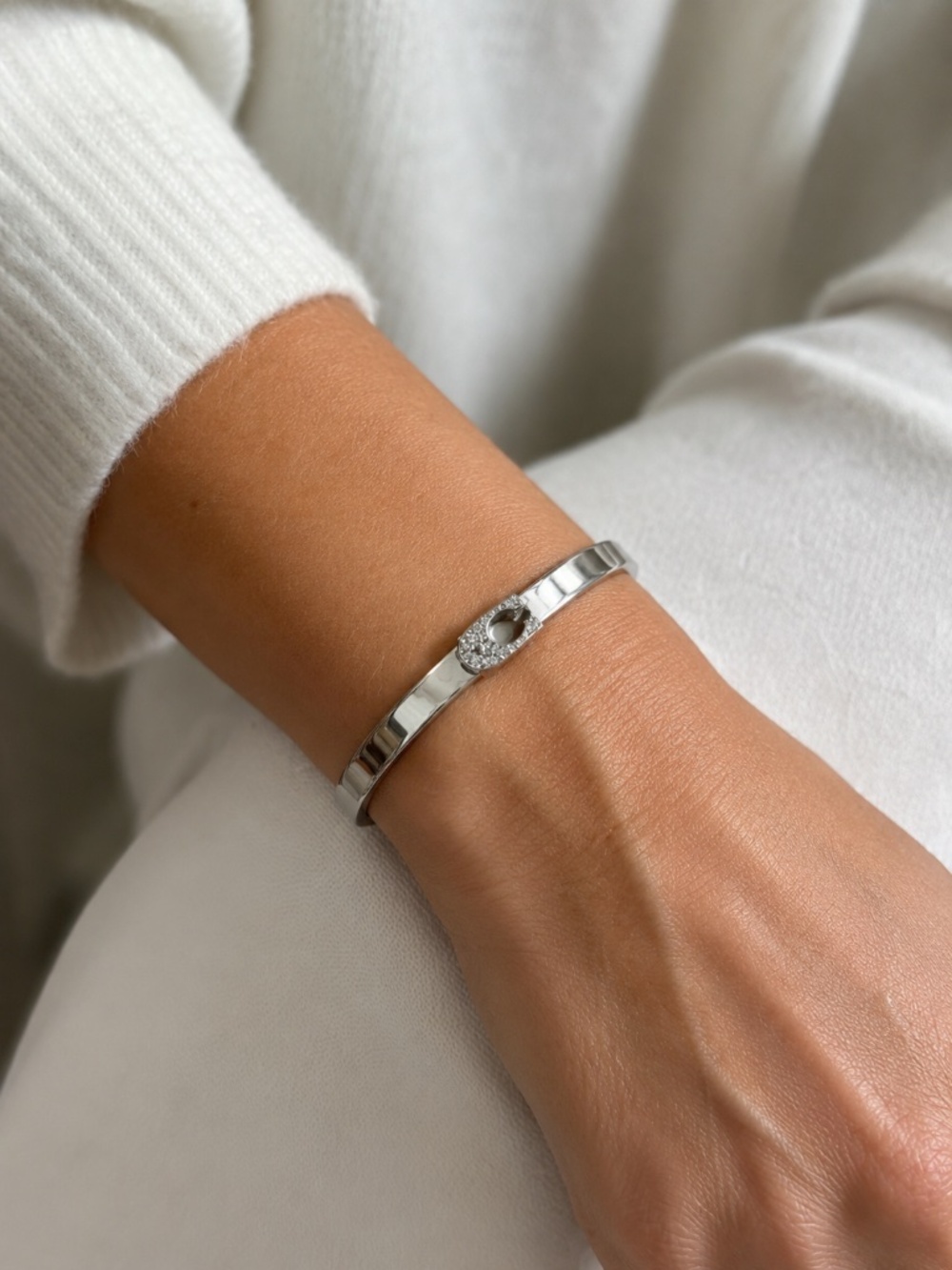 Coach Pave Silver Tone Hinged Bracelet with Rhinestones “C” and Original Bag.